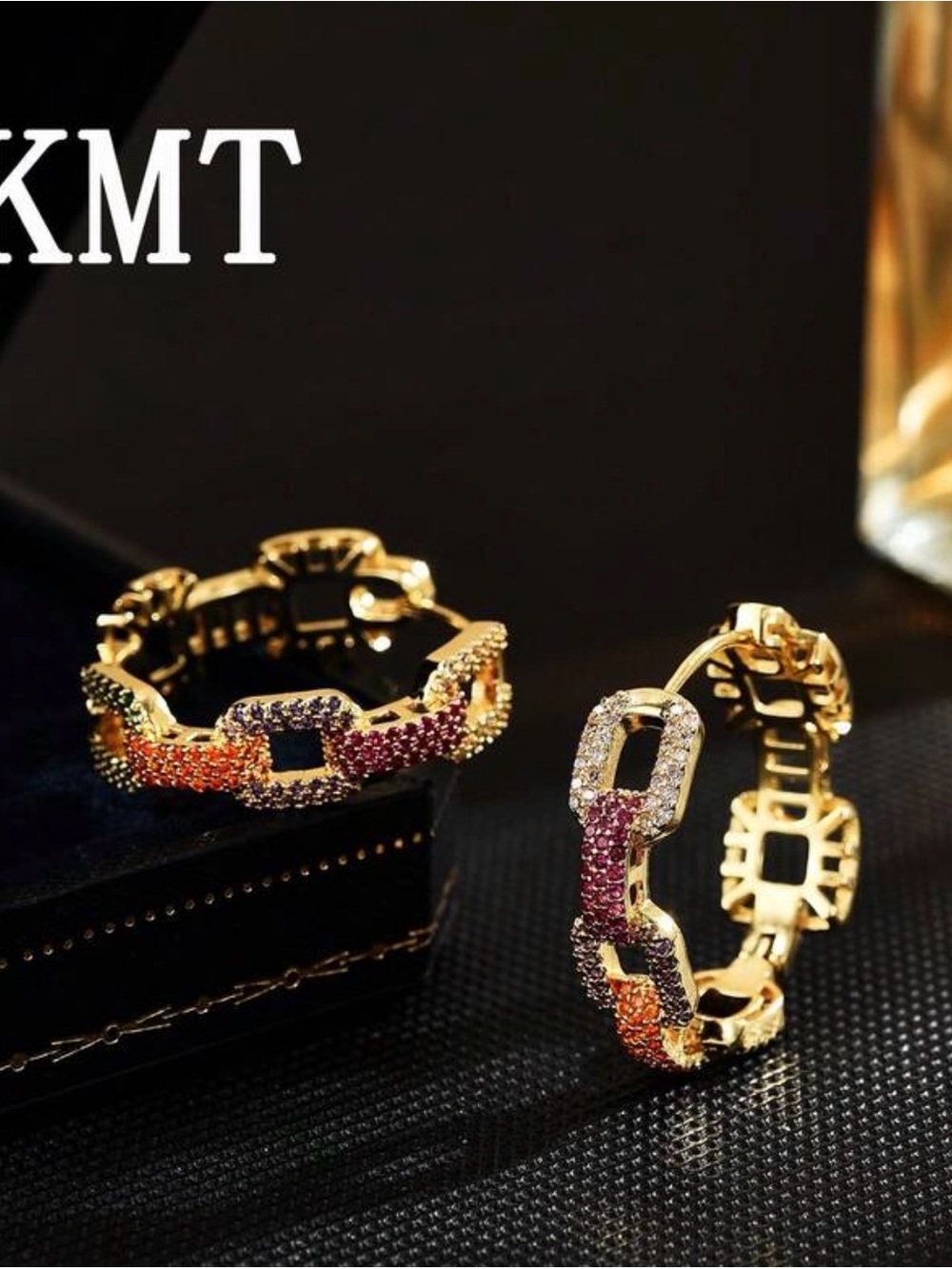 Luxury Multicolor Crystal Chain Link Hoop Earrings - Picture 4 of 4